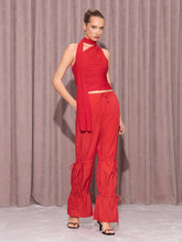 KHELA THE LABEL Women Red Drawstring Waist Windbreaker Leisure Sporty Pants Wide-Leg Pants